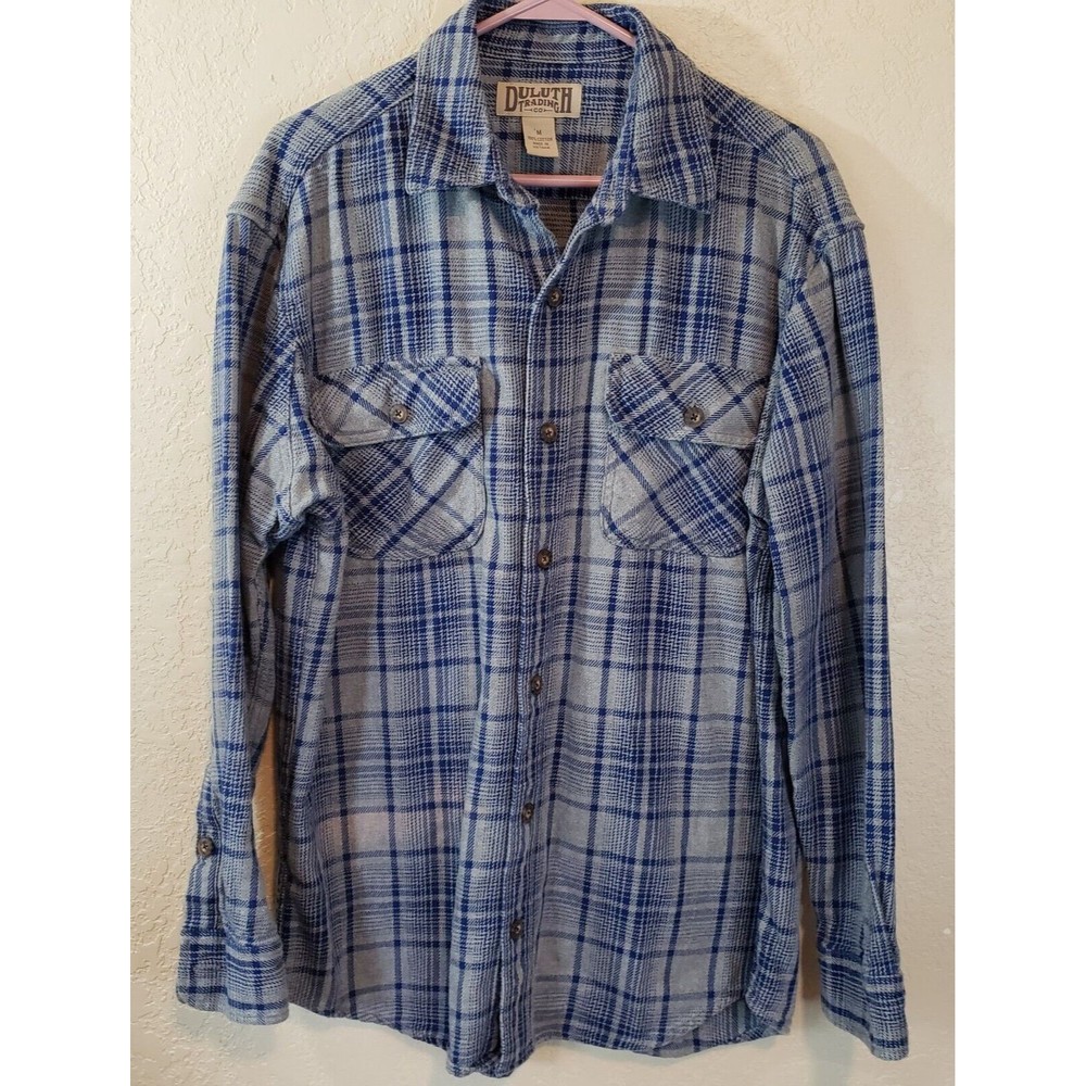 Duluth Trading Shirt Blue Plaid Burlyweight Flannel, Size Medium